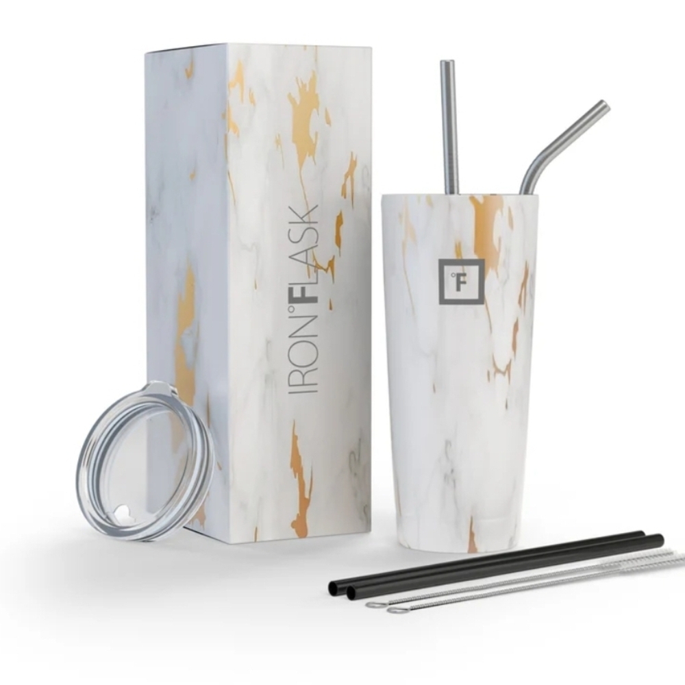 Iron Flask Marble Tumbler with Straws